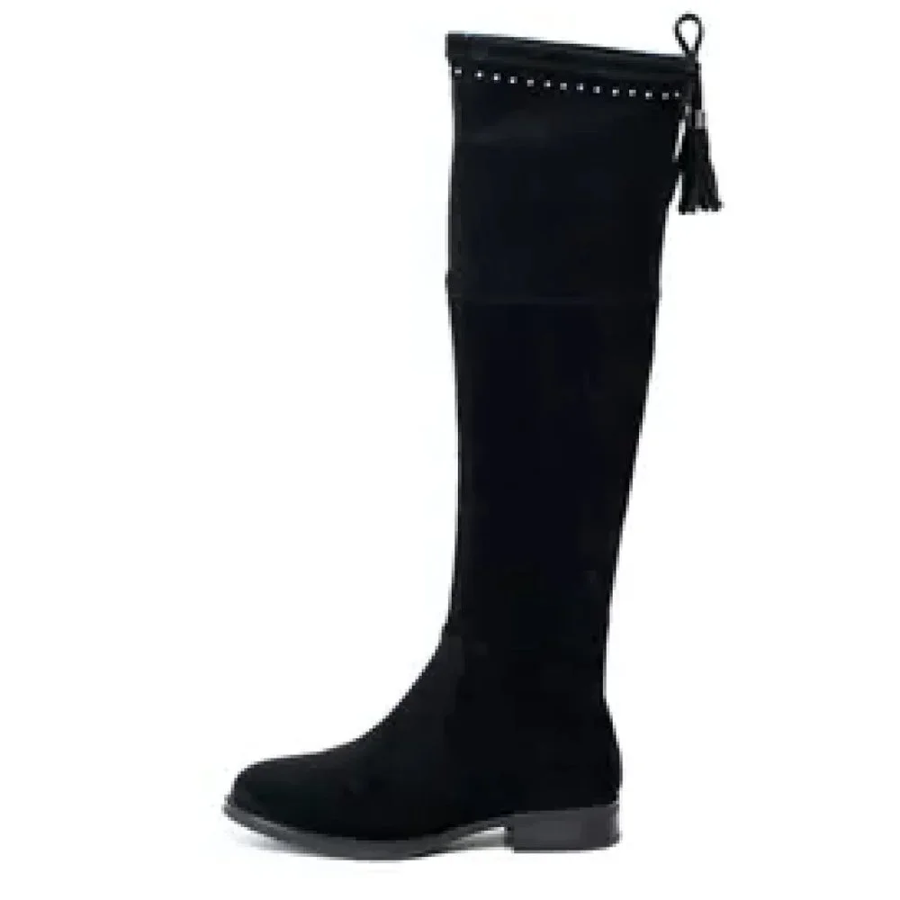G.C. Black Vegan Suede Knee High Flat Heel Boots